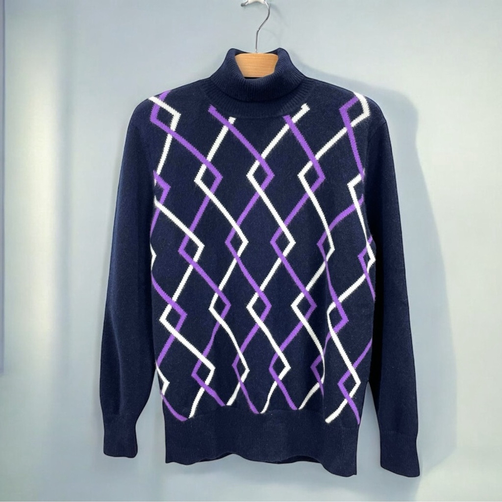 ** Antica Argyle Wool Blend Turtleneck Sweater Size L